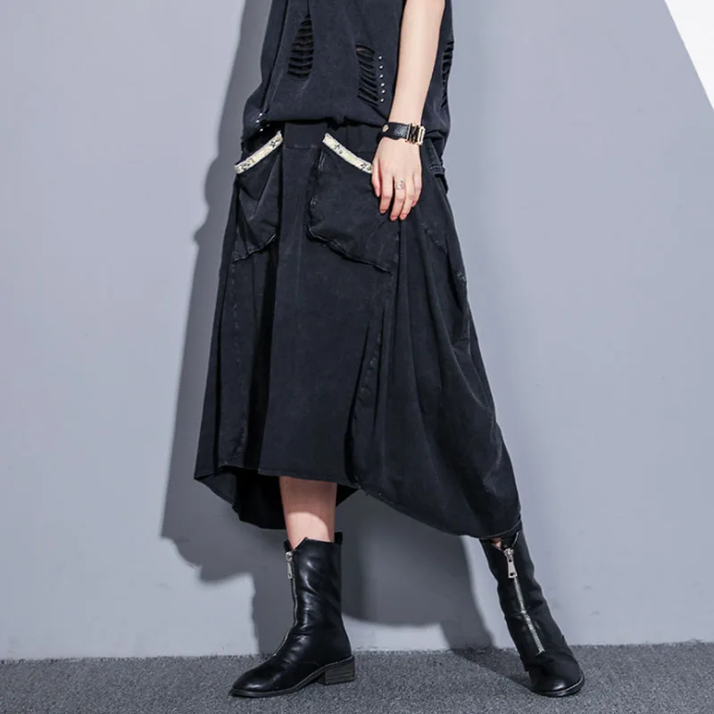 2019 New Spring Summer High Elastic Waist Black Pocket Irregular Hem Personality Denim Half-body Skirt Women Fashion
2019 New Spring Summer High Elastic Waist Black Pocket Irregular Hem Personality Denim Half-body Skirt Women Fashion