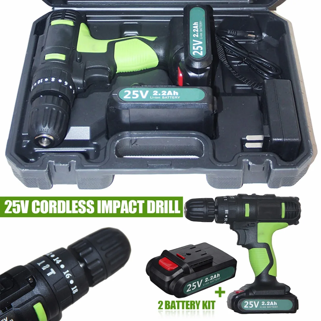 

25V Double Speed Impact Drill Electric Screwdriver Electric Hand Drill Battery Cordless Hammer Drill Home Power Tools