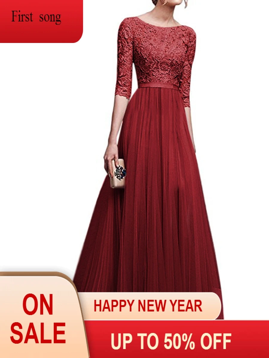 Large size A2019 spring and summer retro party lace chiffon high-end dress dress
Large size A2019 spring and summer retro party lace chiffon high-end dress dress