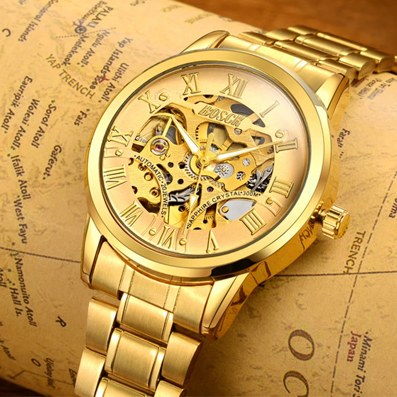 BOSCK Automatic Mechanical Watches Men Brand Luxury Gold Case Stainless Steel Skeleton Tourbillon Watch Hodinky Reloj Hombre
BOSCK Automatic Mechanical Watches Men Brand Luxury Gold Case Stainless Steel Skeleton Tourbillon Watch Hodinky Reloj Hombre