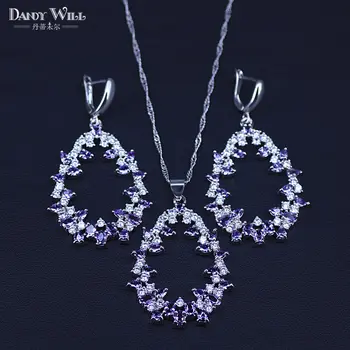 Natural Silver Color Jewelry Purple Cubic Zirconia White Crystal Jewelry Sets For Women Earrings/Pendant/Necklace Set
Natural Silver Color Jewelry Purple Cubic Zirconia White Crystal Jewelry Sets For Women Earrings/Pendant/Necklace Set