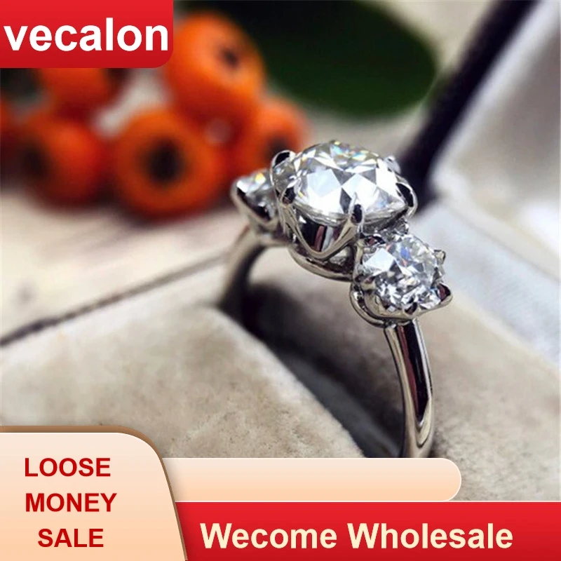 Vecalon Fashion Three stone ring 925 Sterling silver AAAAA Cz Engagement wedding band rings For women Bridal finger Jewelry Gift 
Vecalon Fashion Three stone ring 925 Sterling silver AAAAA Cz Engagement wedding band rings For women Bridal finger Jewelry Gift