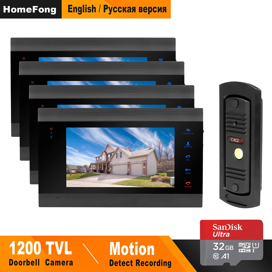 HomeFong Video Door Phone Intercom Doorbell 7 inch Monitoring Video Doorbell 4 Indoor Panels and 1 Outdoor Doorbell Night Vision
HomeFong Video Door Phone Intercom Doorbell 7 inch Monitoring Video Doorbell 4 Indoor Panels and 1 Outdoor Doorbell Night Vision