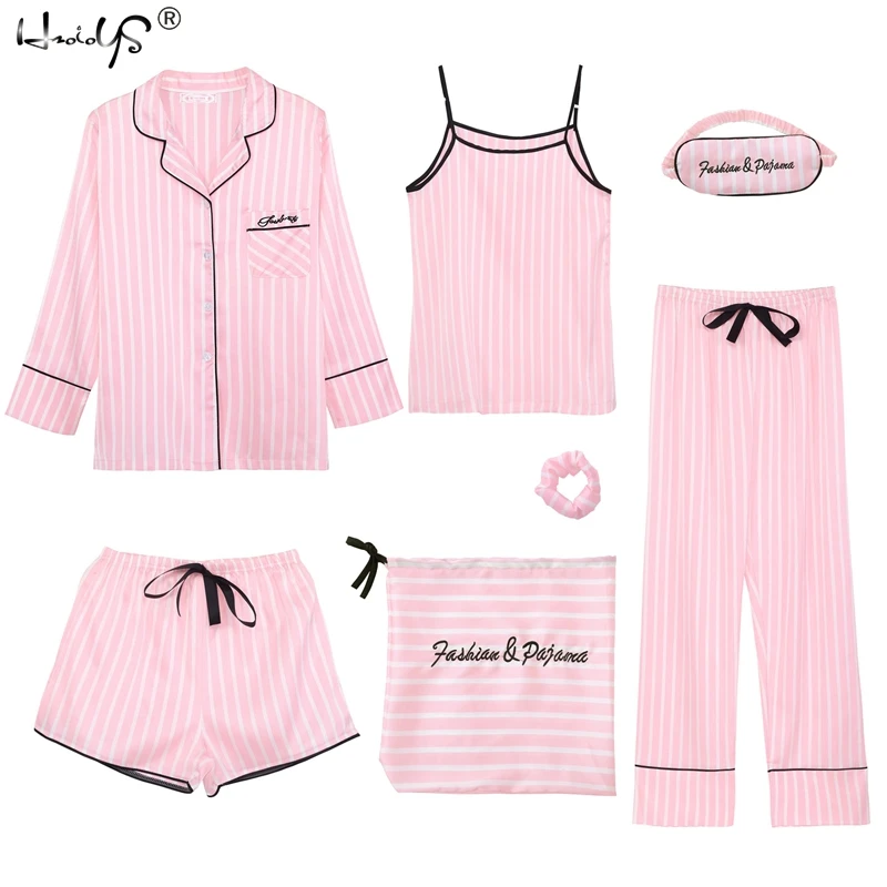 Spring new women's 7 pieces Pink pajamas sets satin silk lingerie homewear sleepwear Striped pyjamas set pijamas for woman
Spring new women's 7 pieces Pink pajamas sets satin silk lingerie homewear sleepwear Striped pyjamas set pijamas for woman