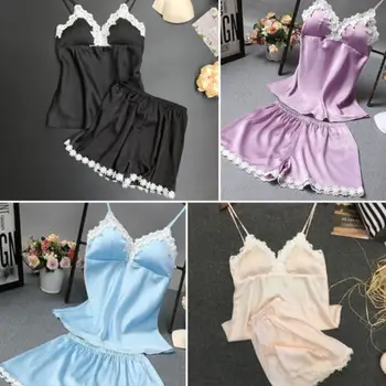 Sexy Women Pajamas Silk Pijamas Sleepwear Deep V Sling Set Summer Summer Nightwear Sexy Pajamas Women Homewear New Suits 2Pcs
Sexy Women Pajamas Silk Pijamas Sleepwear Deep V Sling Set Summer Summer Nightwear Sexy Pajamas Women Homewear New Suits 2Pcs