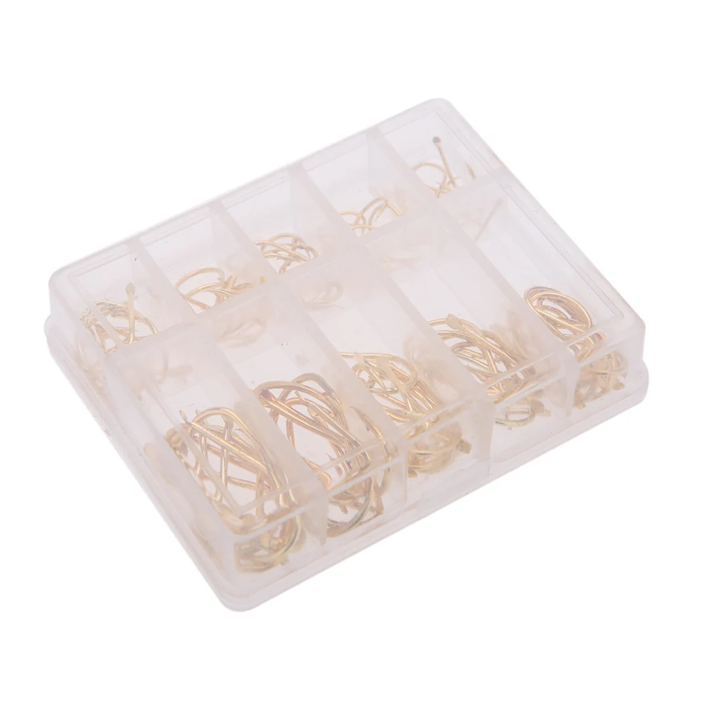 100pcs Golden Fishing Hooks 10 Sizes Set Steel Alloy Fishhook Sharpened Fishing Needle With Box Carp Fishing Accessories
100pcs Golden Fishing Hooks 10 Sizes Set Steel Alloy Fishhook Sharpened Fishing Needle With Box Carp Fishing Accessories