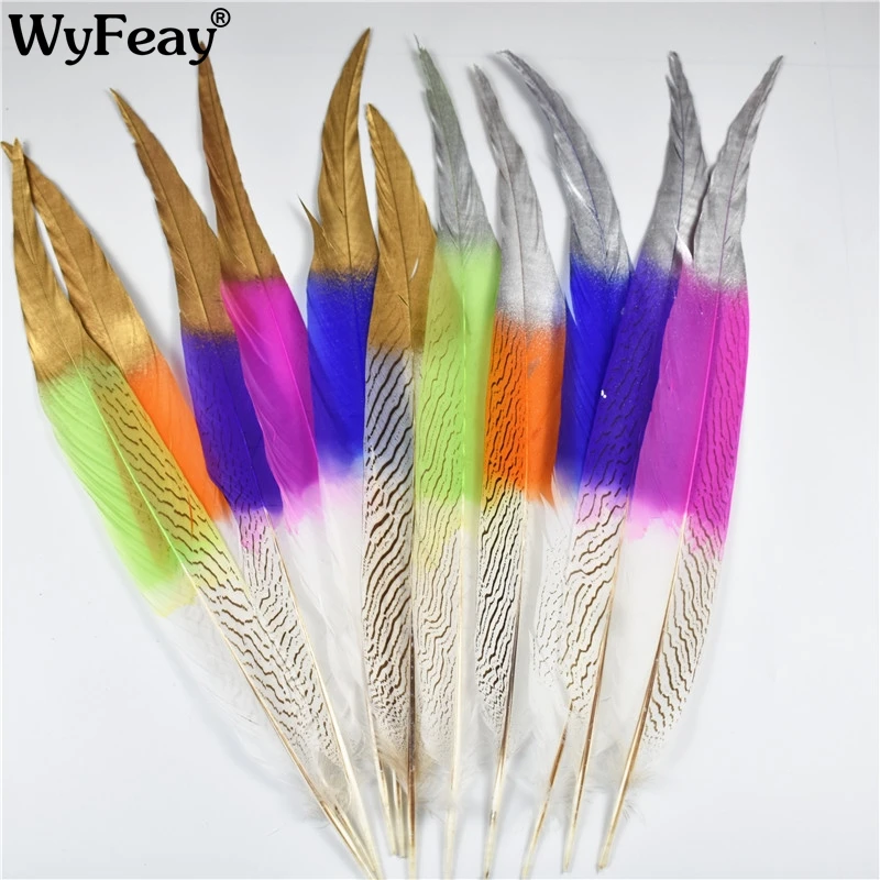 Wholesale 100Pcs Dipped Gold Dyed Silver Pheasant Tail Feathers Wedding Decorations Lady Amherst Pheasant Feathers for Crafts
Wholesale 100Pcs Dipped Gold Dyed Silver Pheasant Tail Feathers Wedding Decorations Lady Amherst Pheasant Feathers for Crafts