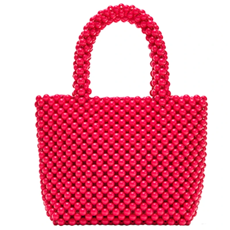 NEW-Hand-Woven Pearl Bags Diy Solid Color Women Beaded Handbag Elegant Evening Bag Retro Handbag