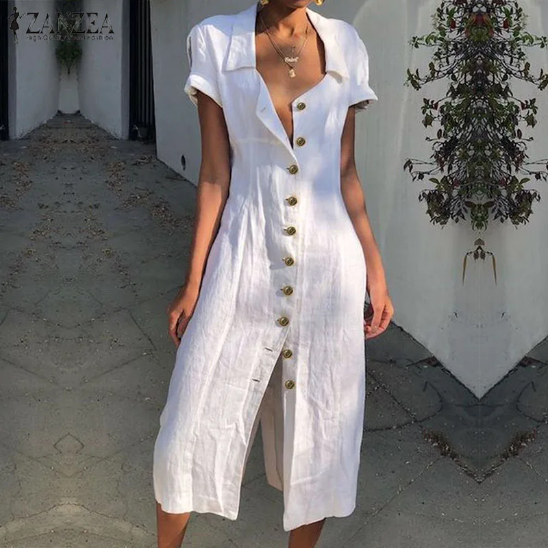 Women's Sundress 2019 Summer Lapel Neck Buttons Long Shirt Dress ZANZEA Femme Short Sleeve Vestido Solid Linen Robe Dress Kaftan
Women's Sundress 2019 Summer Lapel Neck Buttons Long Shirt Dress ZANZEA Femme Short Sleeve Vestido Solid Linen Robe Dress Kaftan