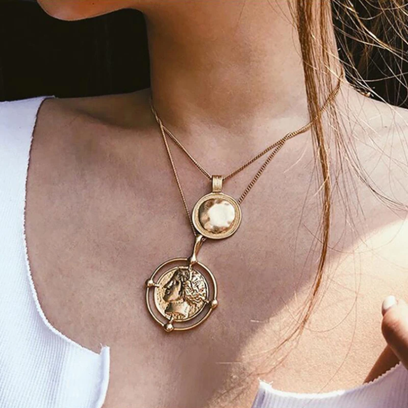 Pendant Necklace Bohemian Female Double-Layer Necklace Retro Gold Carved Coin Necklace Jewelry New 2019
Pendant Necklace Bohemian Female Double-Layer Necklace Retro Gold Carved Coin Necklace Jewelry New 2019
