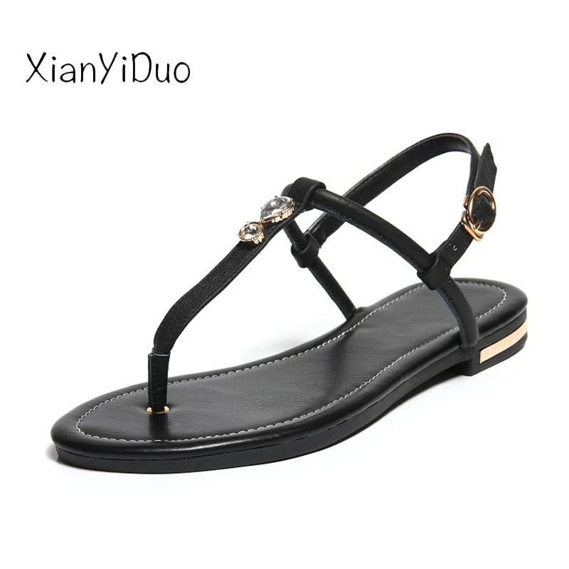 Xianyiduo/Новинка лета 2019 женская обувь сандалии на плоской подошве с пряжкой белый