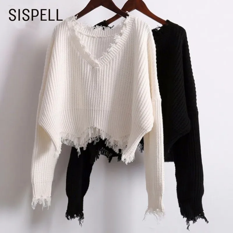 SISPELL Ripper вязаный свитер для женщин 2019 Весна V шеи фонарь рукав короткий пуловер