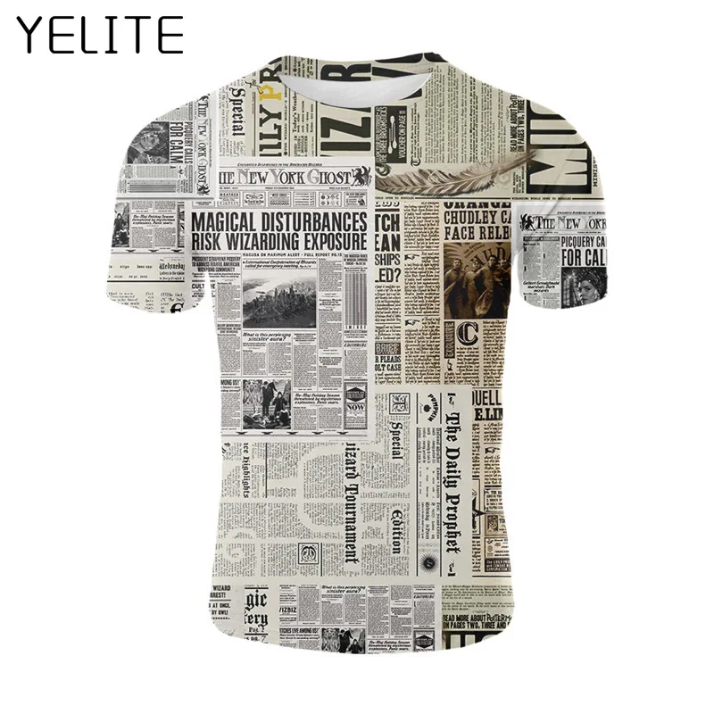 YELITE 2019 Hot sale New Mens newspaper 3D T Shirt Casual Breathable T-shirt Male Tops Summer Print Short Sleeve T-shirt O-neck
YELITE 2019 Hot sale New Mens newspaper 3D T Shirt Casual Breathable T-shirt Male Tops Summer Print Short Sleeve T-shirt O-neck
