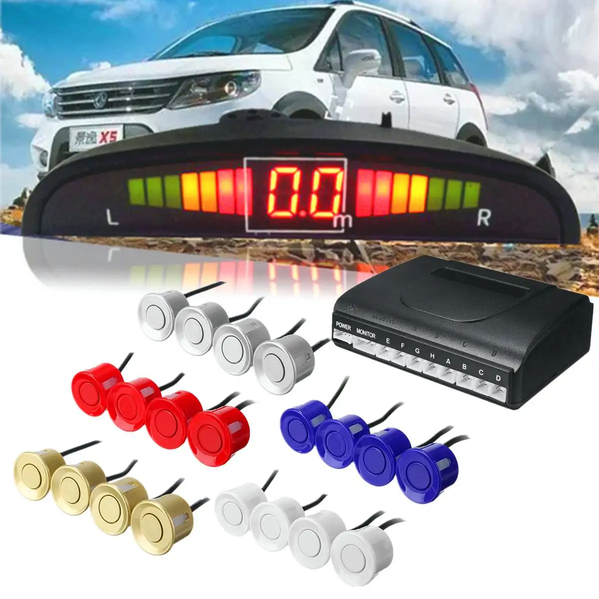 Weatherproof 8 Rear Front View Car Parking Sensor Automobile Reverse Backup Radars Kit + LED Display Monitor Car Parking System
Weatherproof 8 Rear Front View Car Parking Sensor Automobile Reverse Backup Radars Kit + LED Display Monitor Car Parking System