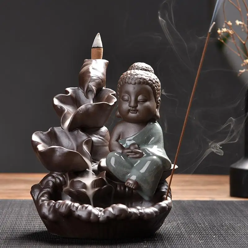 Small Buddha Incense Burner Smoke Waterfall Backflow Incense Holder Little Monk Ceramic Censer Home Decor Bouddha Decoration
Small Buddha Incense Burner Smoke Waterfall Backflow Incense Holder Little Monk Ceramic Censer Home Decor Bouddha Decoration