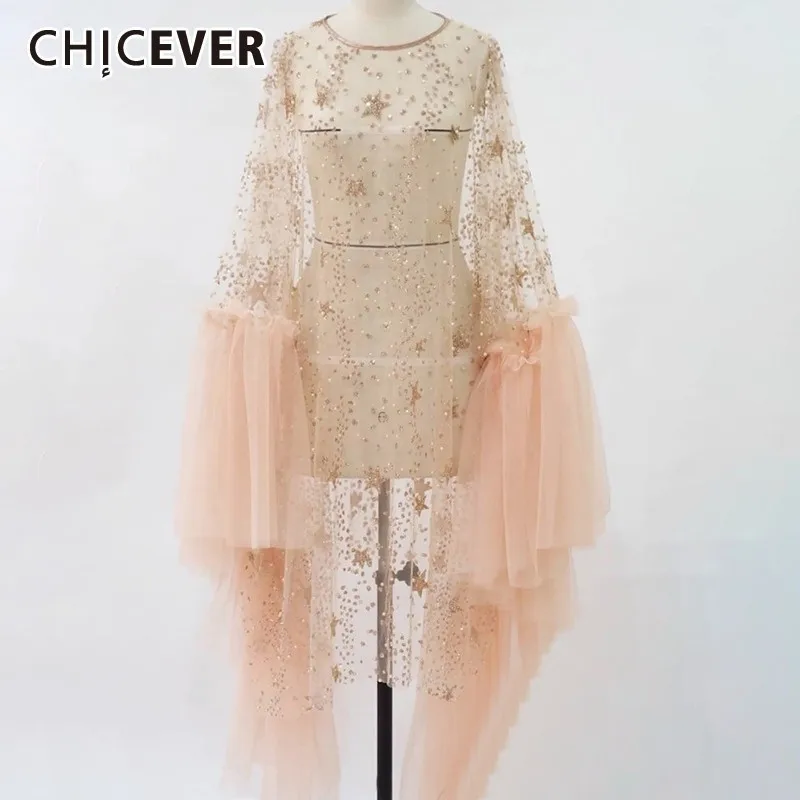 CHICEVER Summer Patchwork Sequins Mesh Perspective Women Coat O Neck Ruffles Hem Slim Female Long Pullover Clothing 2019 New
CHICEVER Summer Patchwork Sequins Mesh Perspective Women Coat O Neck Ruffles Hem Slim Female Long Pullover Clothing 2019 New