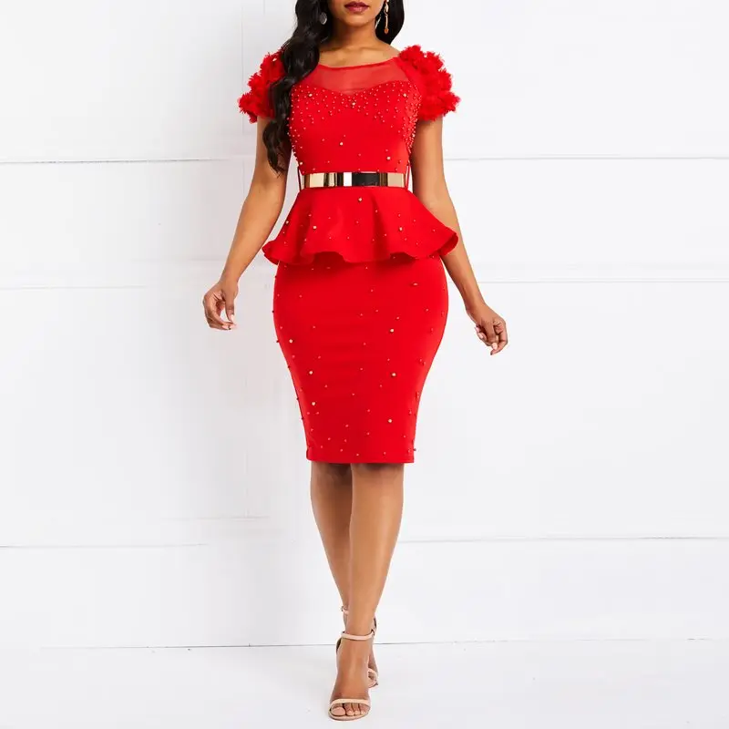 Red Dress Women 2019 Elegant African Stitching Lace Bodycon Dress Beading Office Lady Ruffles Tight Midi Daily Dresses 
Red Dress Women 2019 Elegant African Stitching Lace Bodycon Dress Beading Office Lady Ruffles Tight Midi Daily Dresses