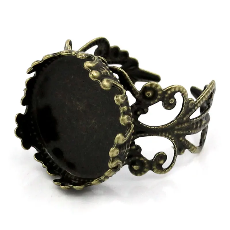 Регулируемые кольца из античной бронзы с кабошоном (диаметр 16 мм) 18 3 мм (США 8) 10 шт.
