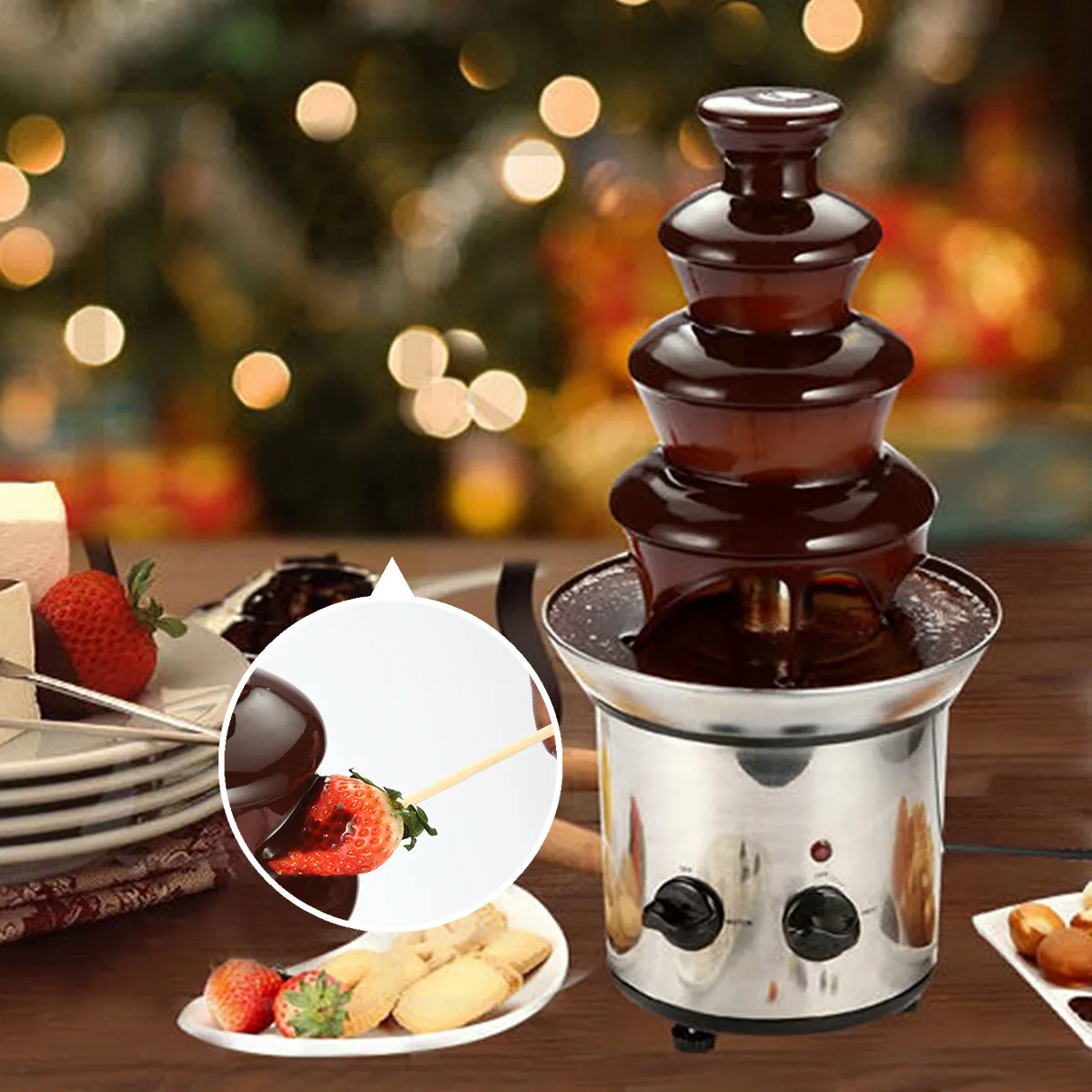 4 Tier Mini Stainless Steel 220V EU Plug Chocolate Fondue Fountain Waterfall Melting Machine Adjustable Heat Stability for Fruit
4 Tier Mini Stainless Steel 220V EU Plug Chocolate Fondue Fountain Waterfall Melting Machine Adjustable Heat Stability for Fruit