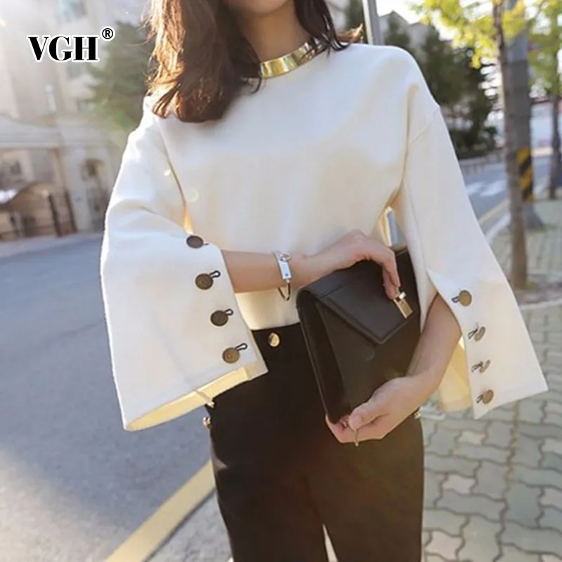 VGH Female T-shirt Button Split Flare Sleeve O Neck Loose Plus Size T-shirts For Women 2019 Fashion Korean New Tide
VGH Female T-shirt Button Split Flare Sleeve O Neck Loose Plus Size T-shirts For Women 2019 Fashion Korean New Tide