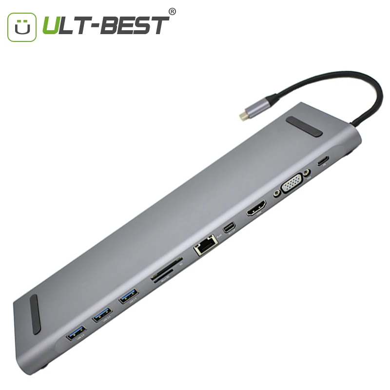 ULT Лучшие USB C концентратора Тип к HDMI VGA Mini DP RJ45 TF SD Multi Порты 3 0 USB3.0 сплиттер все в