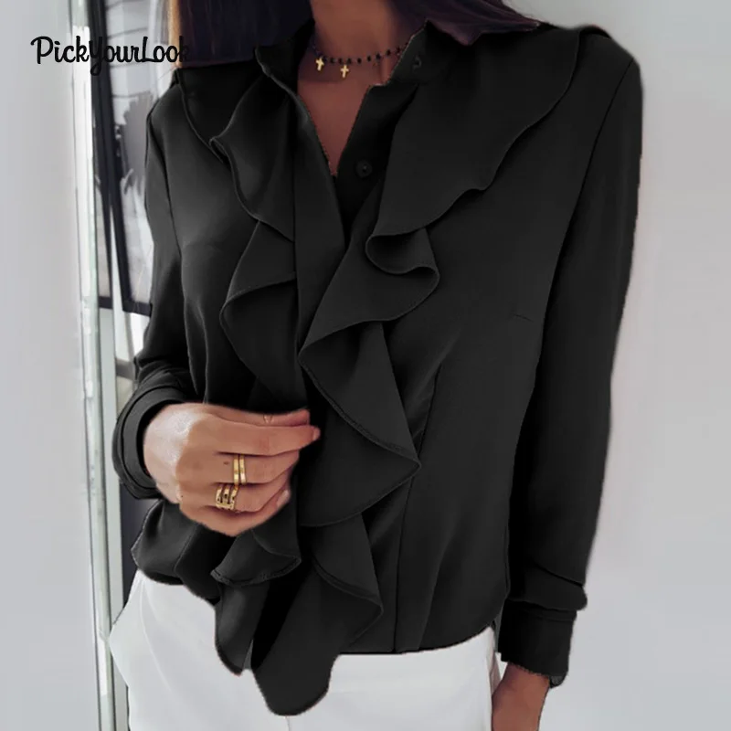 Pickyourlook Ruffle Women Blouses And Shirt Long Sleeve Turtleneck Button Female Tops Shirt Autumn Fashion Solid Lady Camicette
Pickyourlook Ruffle Women Blouses And Shirt Long Sleeve Turtleneck Button Female Tops Shirt Autumn Fashion Solid Lady Camicette