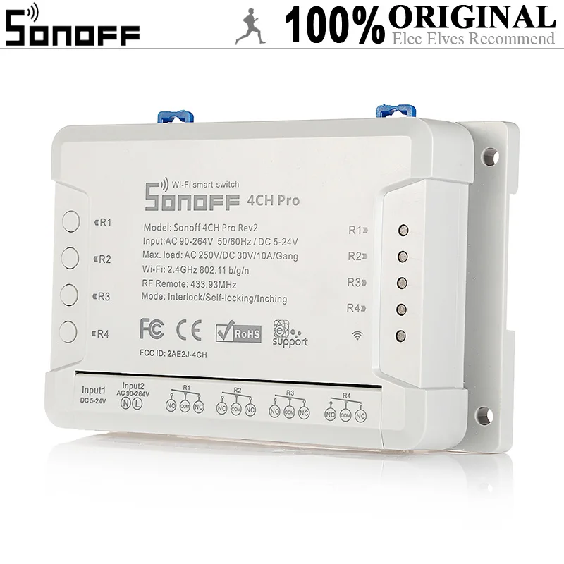 SONOFF 4CH Pro Rev2 4-Gang WiFi Smart Switch RF Remote WiFi Switch Tracking Device Status And Remote Control Through APP
SONOFF 4CH Pro Rev2 4-Gang WiFi Smart Switch RF Remote WiFi Switch Tracking Device Status And Remote Control Through APP