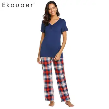 Ekouaer Pajamas Women Sleepwear Set Casual Solid Short Sleeve T-Shirts And Long Pants Loose Summer Pajama Sets Home Clothes
Ekouaer Pajamas Women Sleepwear Set Casual Solid Short Sleeve T-Shirts And Long Pants Loose Summer Pajama Sets Home Clothes