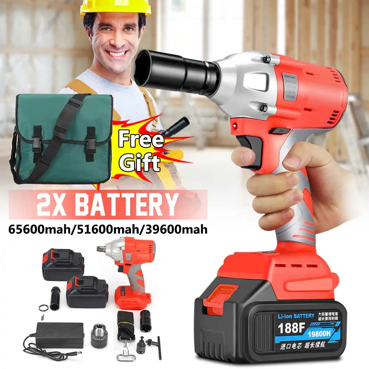 1/2'' 330Nm Torque Brushless Cordless Electric Impact Socket Wrench Rechargeable 2 Batteries Power Drill Screw Driver Tools
1/2'' 330Nm Torque Brushless Cordless Electric Impact Socket Wrench Rechargeable 2 Batteries Power Drill Screw Driver Tools