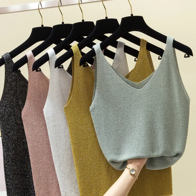 2019 Personality Light Silk Knitting Sleeveless Rendering Unlined Upper Garment Suit-dress Other Clothes Camisole Vest Woman
2019 Personality Light Silk Knitting Sleeveless Rendering Unlined Upper Garment Suit-dress Other Clothes Camisole Vest Woman