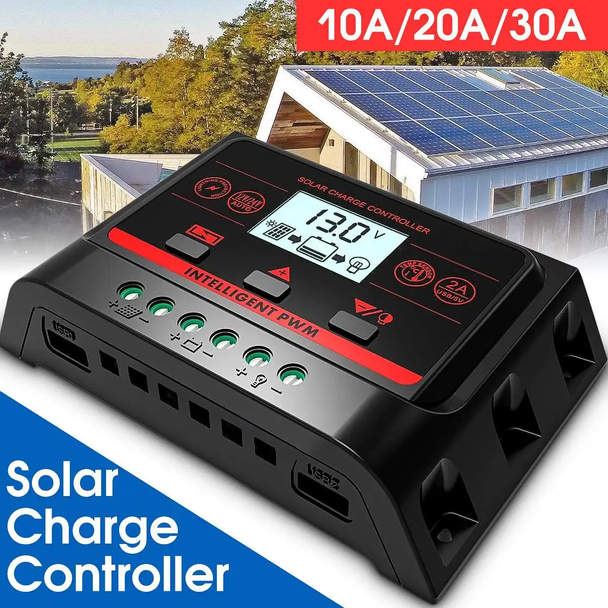 LCD Display Solar PV Charge Regulators PWM Solar Charger Controller Dual USB Solar Charge Controller 10A 20A 30A
LCD Display Solar PV Charge Regulators PWM Solar Charger Controller Dual USB Solar Charge Controller 10A 20A 30A