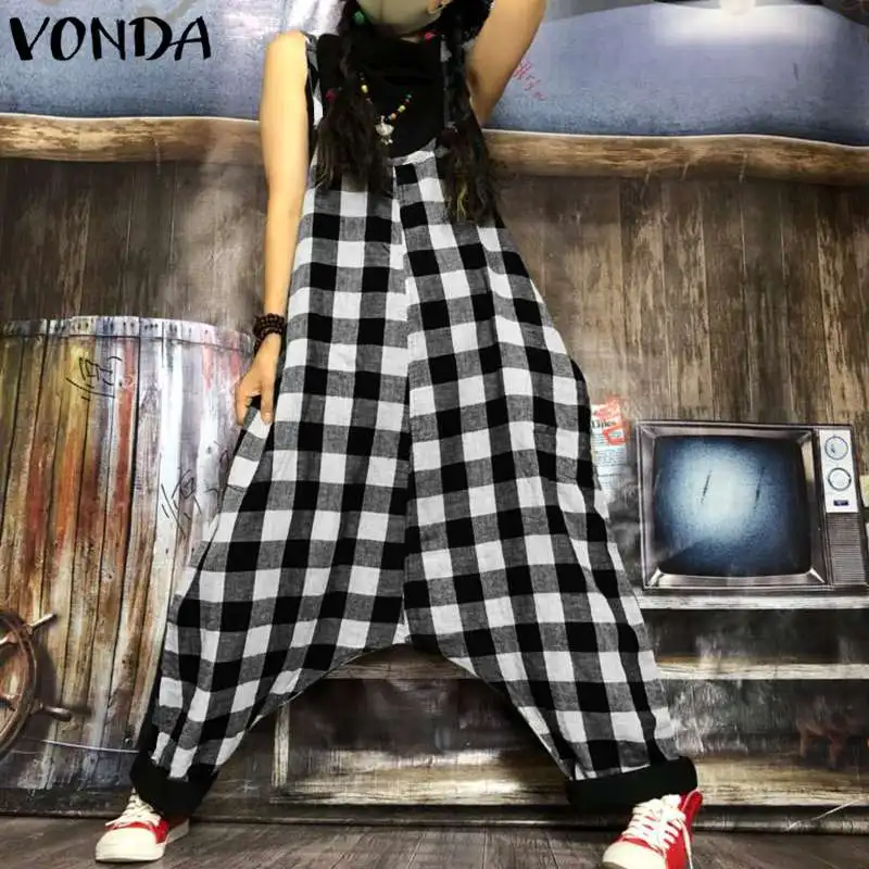 Plus Size Rompers Womens Jumpsuit Vintage Harem Pants Plaid Print Long Playsuits Casual Loose Sleeveless Sexy Overalls Fashoin
Plus Size Rompers Womens Jumpsuit Vintage Harem Pants Plaid Print Long Playsuits Casual Loose Sleeveless Sexy Overalls Fashoin