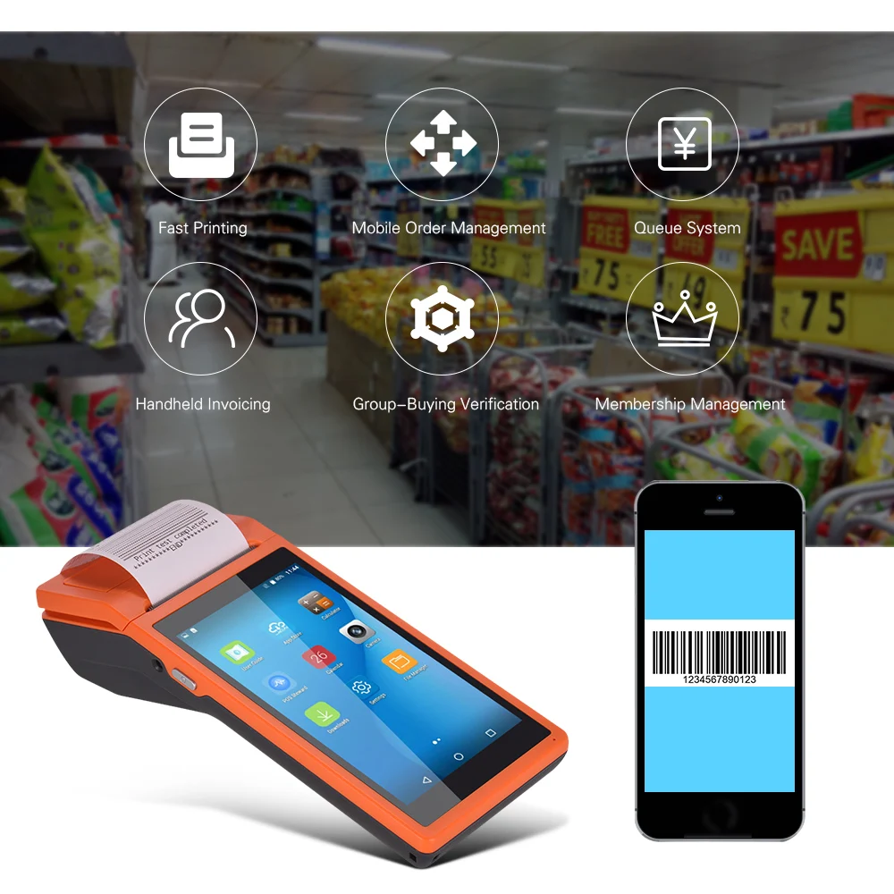 All in One Handheld PDA Printer POS Terminal Wireless Portable Printers Intelligent Payment Terminal Function
All in One Handheld PDA Printer POS Terminal Wireless Portable Printers Intelligent Payment Terminal Function