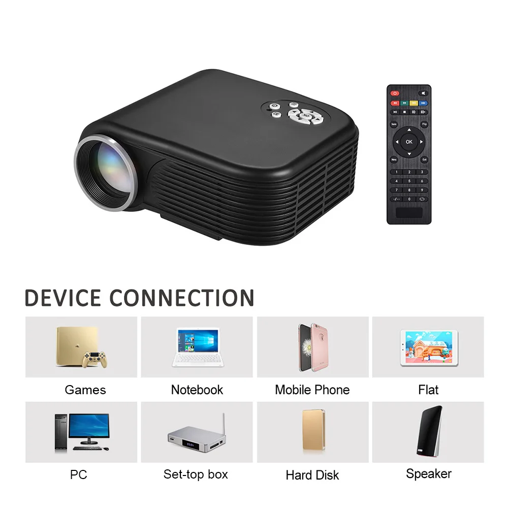 Portable LED Mini Projector 1080P Supported 30-100 Inch Projection Size with AV/VGA/USB/TF/HD Input Multimedia Video Projector
Portable LED Mini Projector 1080P Supported 30-100 Inch Projection Size with AV/VGA/USB/TF/HD Input Multimedia Video Projector