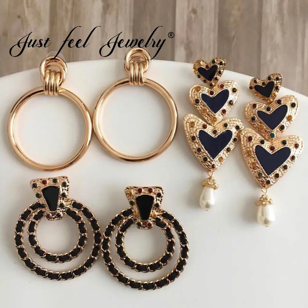 JUST FEEL New Heart Crystal Long Dangle Earrings For Women Round Punk Geometric Gold Color Metal Big Drop Earring Trendy Jewelry
JUST FEEL New Heart Crystal Long Dangle Earrings For Women Round Punk Geometric Gold Color Metal Big Drop Earring Trendy Jewelry