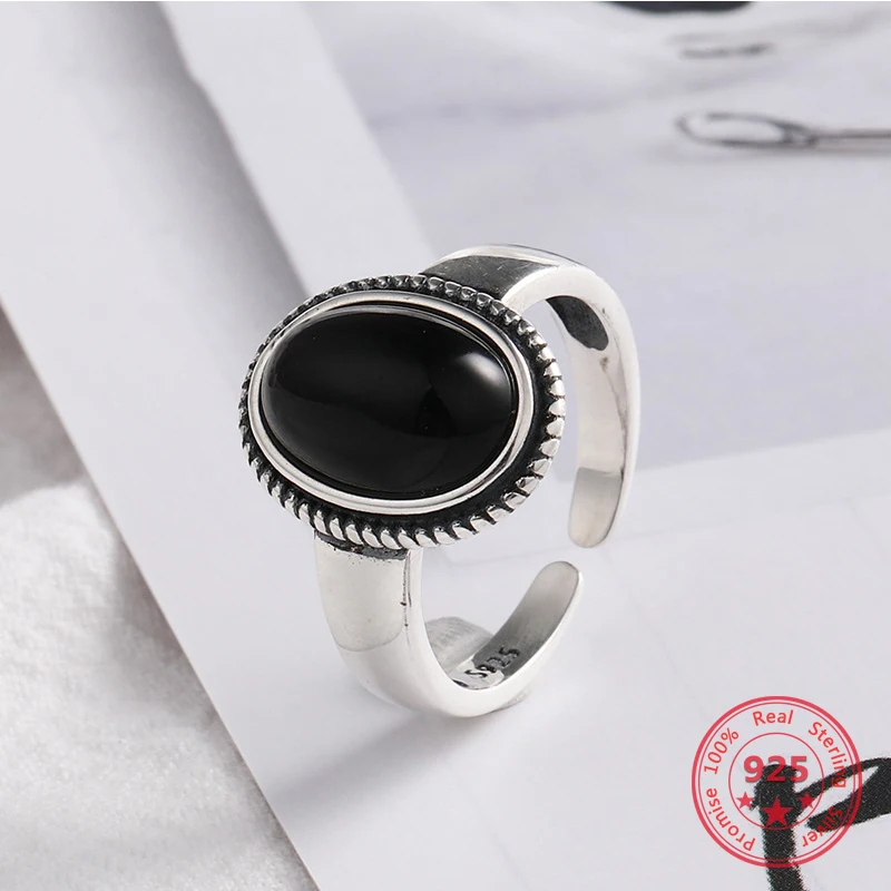 New Fashion 925 Sterling Silver Ring Simple Retro Concise Big Black Agate Open Ring Women Luxury Jewelry Holiday Party Gifts
New Fashion 925 Sterling Silver Ring Simple Retro Concise Big Black Agate Open Ring Women Luxury Jewelry Holiday Party Gifts