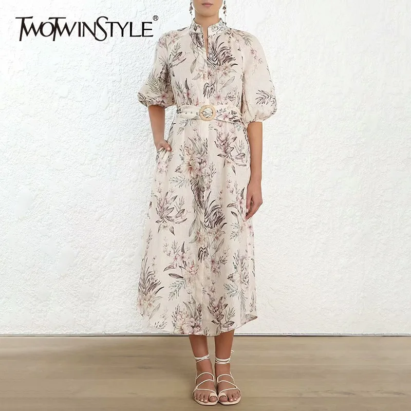 TWOTWINSTYLE Print Long Dress Women Stand High Waist Lantern Sleeve Sashes Slim Midi Dresses Female Spring Fashion 2019 New Tide
TWOTWINSTYLE Print Long Dress Women Stand High Waist Lantern Sleeve Sashes Slim Midi Dresses Female Spring Fashion 2019 New Tide