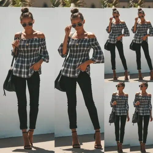 Fashion Summer Women 3/4 Sleeve Loose Plaid Slash Neck Shirts Office Ladies Summer Casual Blouse Tops Shirt
Fashion Summer Women 3/4 Sleeve Loose Plaid Slash Neck Shirts Office Ladies Summer Casual Blouse Tops Shirt