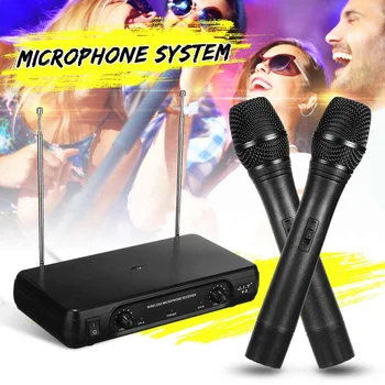 

Dual Professional VHF Wireless Microphone System Cordless Handheld Mic Receiver Microphones Karaoke with 2 Microphones