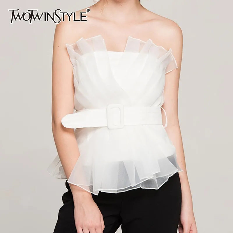 TWOTWINSTYLE Summer Off Shoulder Sexy Caims Women Strapless Sleeveless Irregular Mesh Patchwork Tunic Female Tops 2019 Fashion
TWOTWINSTYLE Summer Off Shoulder Sexy Caims Women Strapless Sleeveless Irregular Mesh Patchwork Tunic Female Tops 2019 Fashion