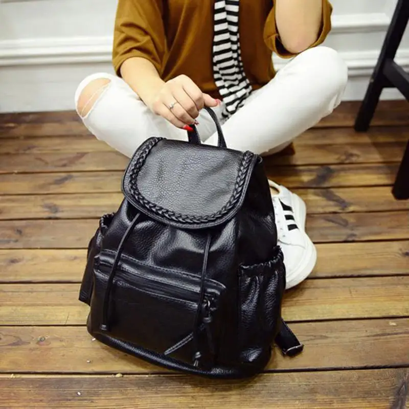 Фото Casual Women Soft PU Leather Backpack Travel Grils School Black | Багаж и сумки