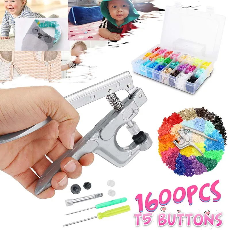 Professional Metal Press Pliers Tools Kits Fastener Snap Pliers & 360pcs/640pcs T5 Snap Poppers Plastic Buttons Kit
Professional Metal Press Pliers Tools Kits Fastener Snap Pliers & 360pcs/640pcs T5 Snap Poppers Plastic Buttons Kit
