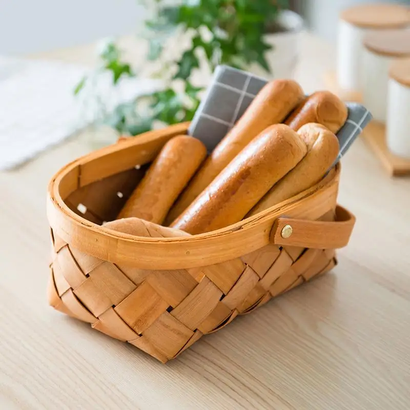 Creative Handmade Wood chip Knit Rectangular Fruit Food Basket Bread Wood Basket Picnic Storage
Creative Handmade Wood chip Knit Rectangular Fruit Food Basket Bread Wood Basket Picnic Storage
