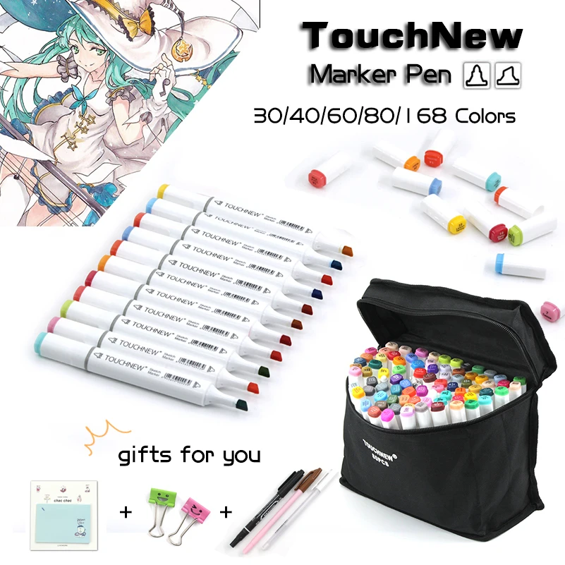 TOUCHNEW фломастеров 30/40/60/80/168 Цвета профессии Art двусторонний маркер для художника