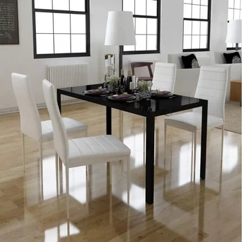 

VidaXL 5pcs. Dining Table Set Black And White Tempered Glass Table Top 1 Black Table And 4 White Chairs Dining Room Furniture
