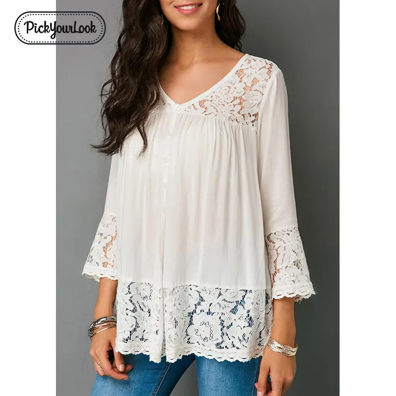 Pickyourlook Women Blouses Plus Size Long Sleeve Solid Color Lady Tops Shirt Autumn Summer V Neck Lace Female Top And Blouses
Pickyourlook Women Blouses Plus Size Long Sleeve Solid Color Lady Tops Shirt Autumn Summer V Neck Lace Female Top And Blouses