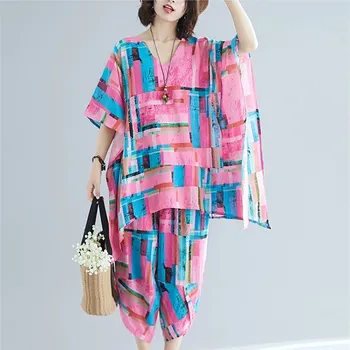 Hot Sale Women Big Size Loose Two Piece Suits Summer Print Striped Cotton Linen Casual Sets
Hot Sale Women Big Size Loose Two Piece Suits Summer Print Striped Cotton Linen Casual Sets