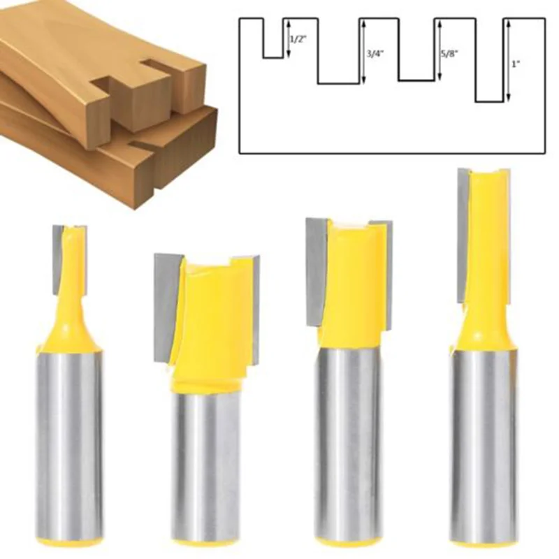 

4x 1/2 Shank Undersized Dado For Plywood 1/4 1/2 5/8 3/4 Router Bit Tool Set