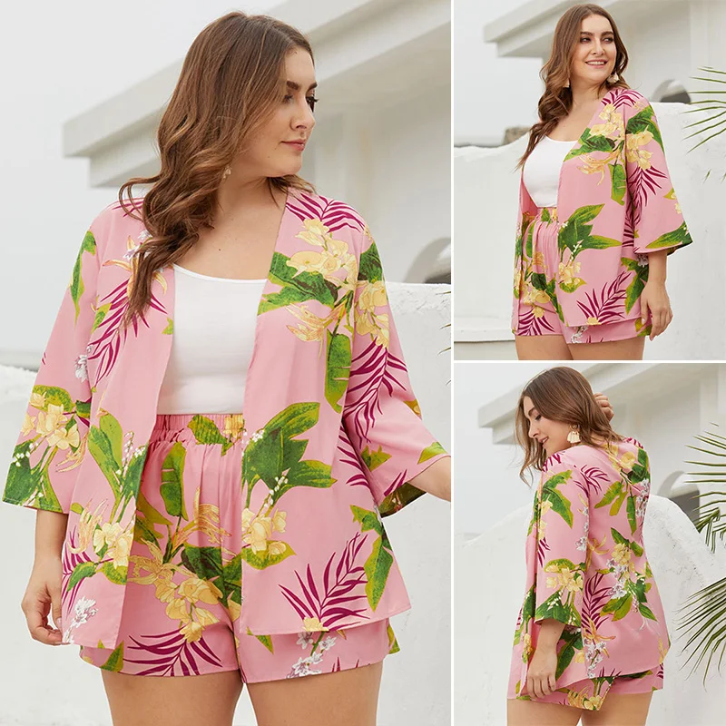 Women Plus Size Set Fashion Casual Cardigan Top+Wide-leg High-waist Shorts Two-piece Printed Suit Ladies 2pcs Pink Set
Women Plus Size Set Fashion Casual Cardigan Top+Wide-leg High-waist Shorts Two-piece Printed Suit Ladies 2pcs Pink Set