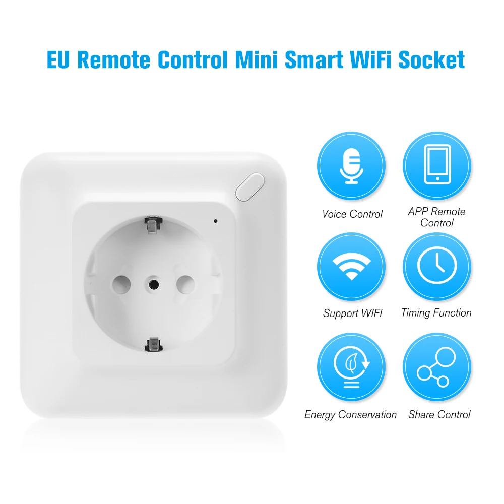 WIFI Smart Socket EU Plug 220V 10A Remote Control Smart Timing Switch Work For Amazon Alexa/Google Assistant Wireless Smart Plug
WIFI Smart Socket EU Plug 220V 10A Remote Control Smart Timing Switch Work For Amazon Alexa/Google Assistant Wireless Smart Plug